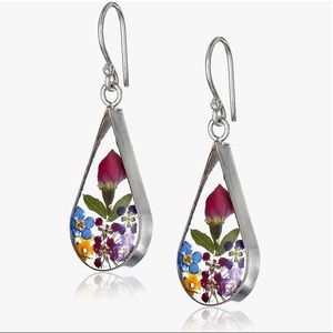 Sterling silver pressed flower teardrop earrings
